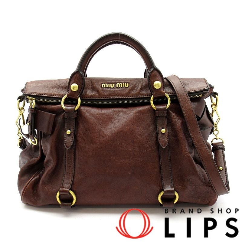 ミュウミュウ 2 WAYハンドバッグ レザー レディース ショルダーバッグ ブラウン