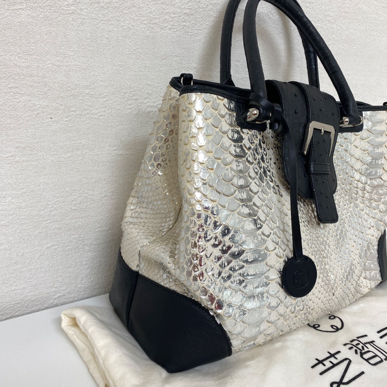 芝翫香 SHIKANKO パイソン×オーストリッチ トートバッグ ハンドバッグ 
