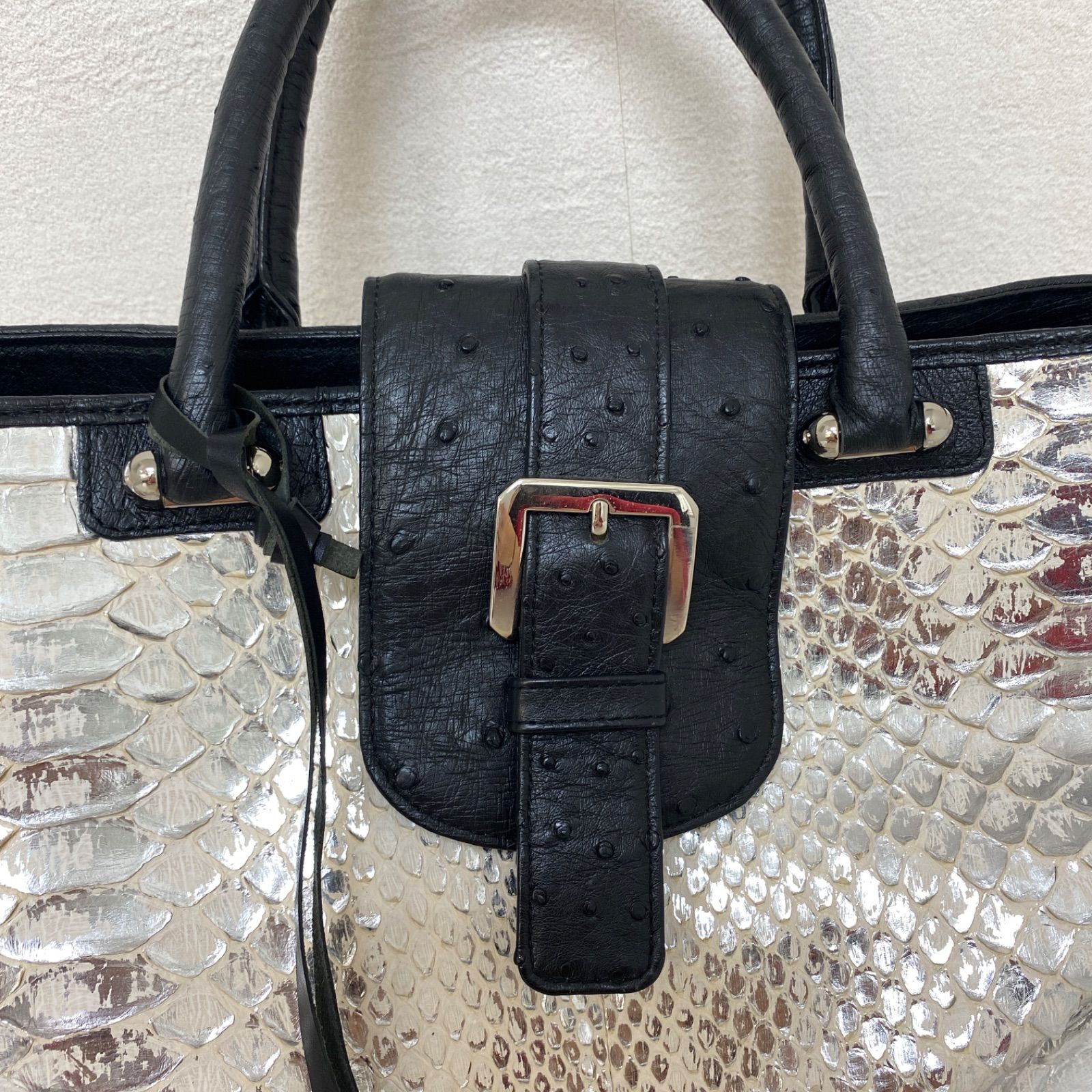 芝翫香 SHIKANKO パイソン×オーストリッチ トートバッグ ハンドバッグ 