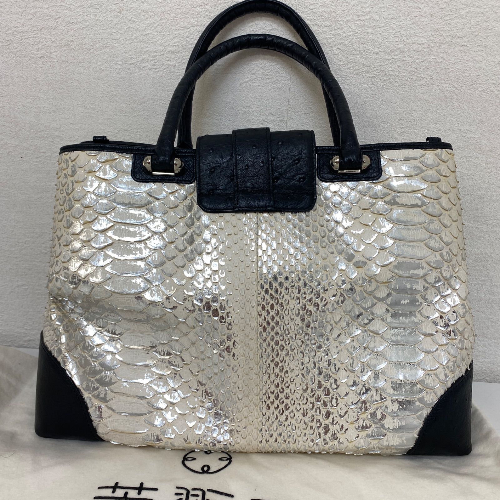 芝翫香 SHIKANKO パイソン×オーストリッチ トートバッグ ハンドバッグ 