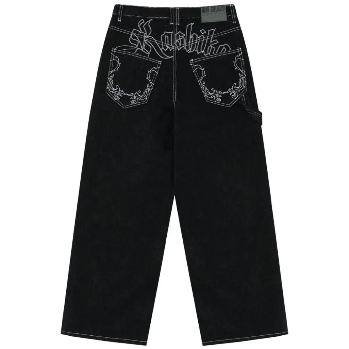 カシコ エンブロイダード ウォッシュ デニム ブラック