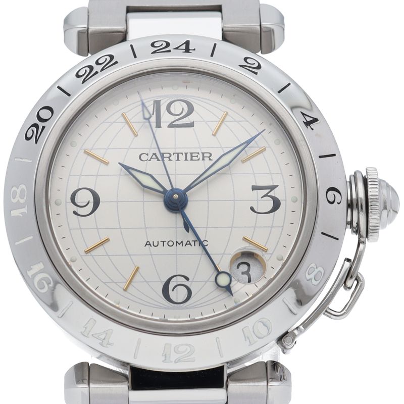 カルティエ パシャC メリディアン GMT ウォッチ 保証書 SS メンズ時計 シルバー 仕上げ済 中