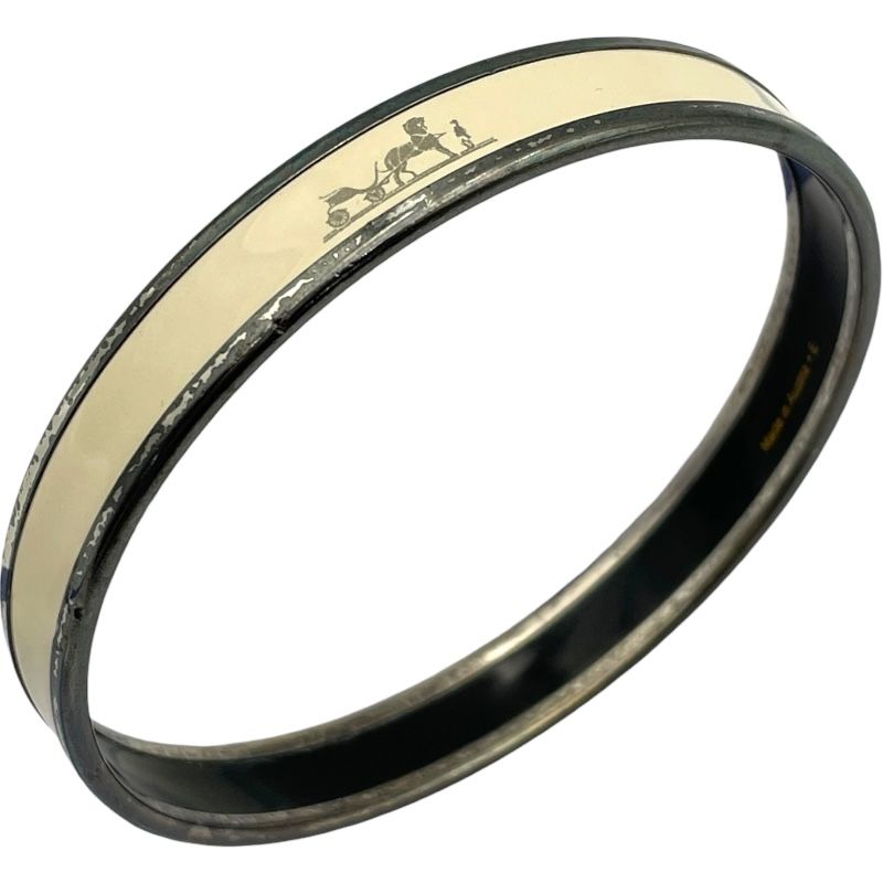 エルメス HERMES カレーシュ エマイユ クリーム エナメル メタル ジュエリー