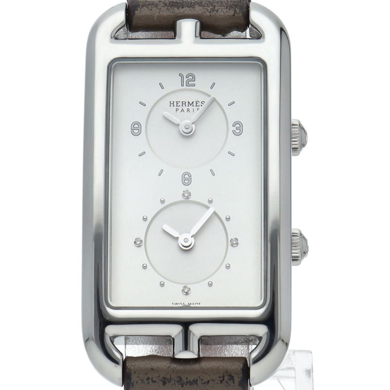 エルメス ナンタケットGM デュアルタイム ウォッチ 4 Pダイヤ NA 3.210 SS|革 レディース時計 シルバー 仕上げ済