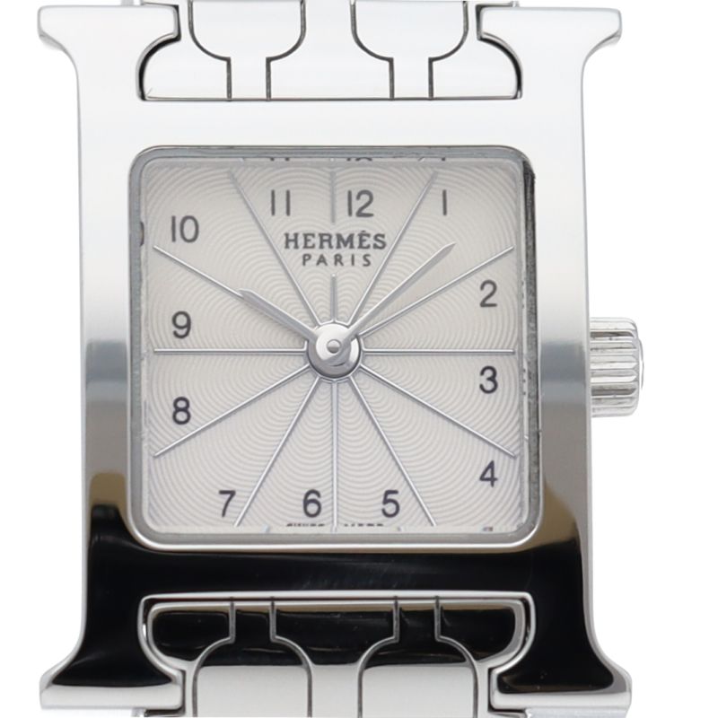 エルメス Hウォッチミニ レディース時計 HH 1.110 箱 保証書 SS ホワイト 仕上げ済