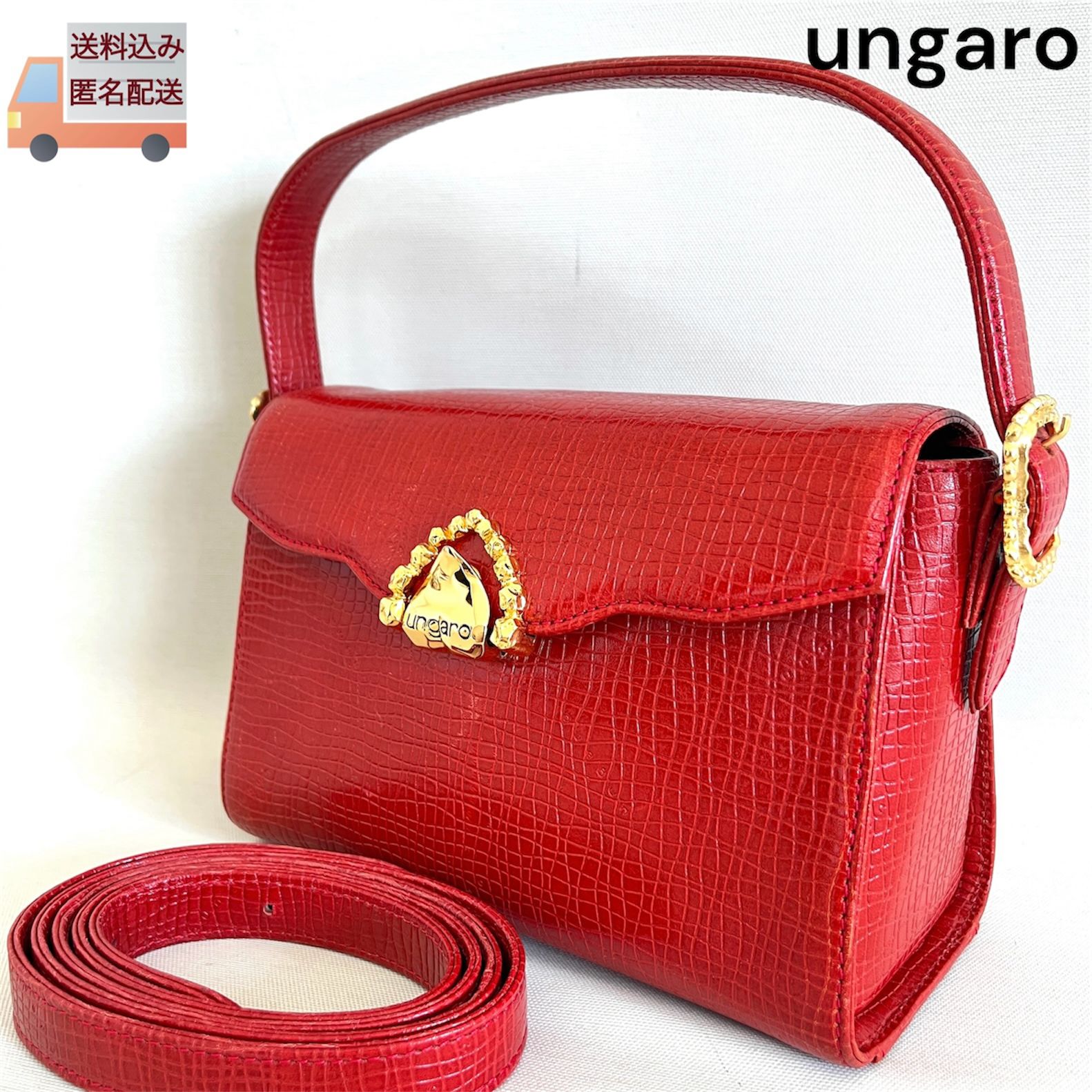 ungaro ウンガロ 2way ハンドバッグ ショルダーバッグ 赤 レッド系 本 