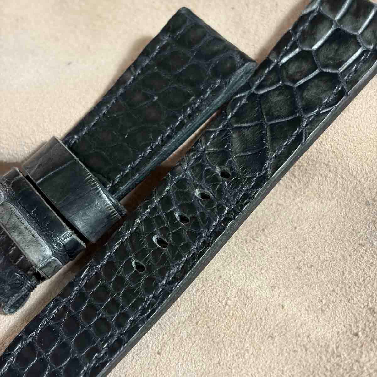 exh-65 墨染めクロコダイル 腕時計ベルト (ラグ幅22mm - バックル幅