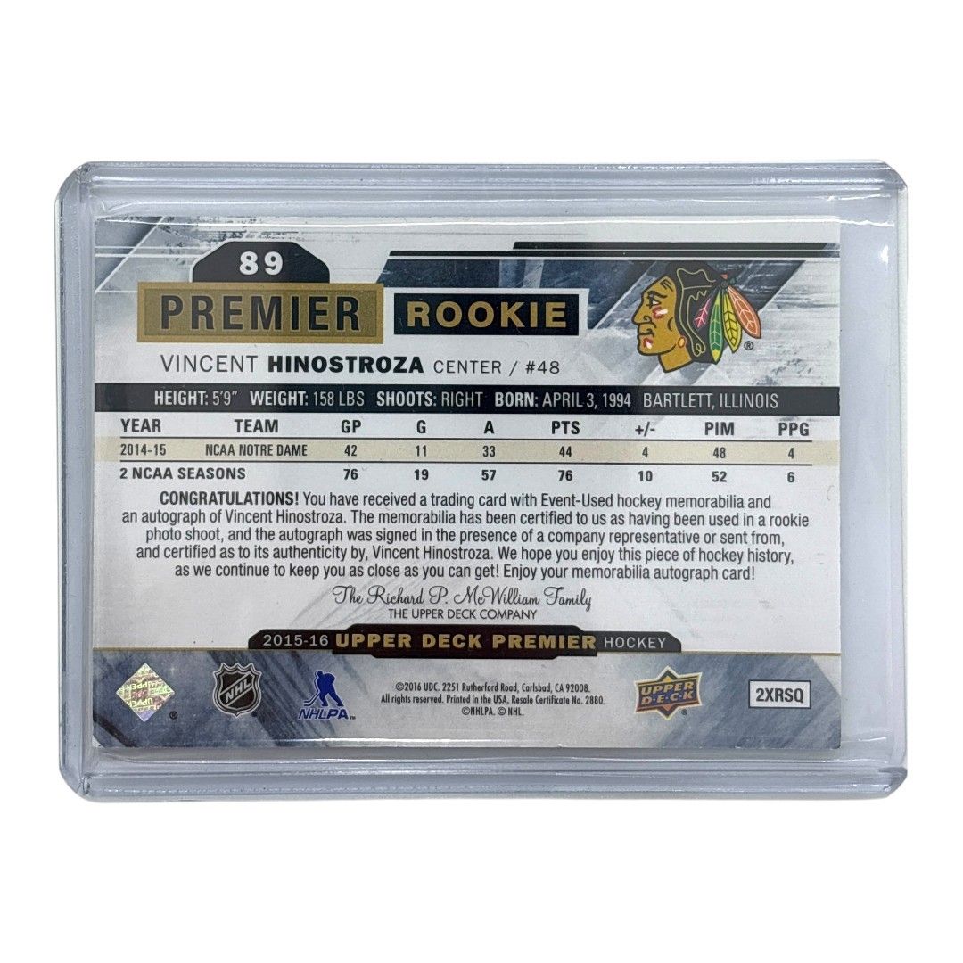 UPPER DECK NHLカード PREMIER VINCENT HINOSTROZA BLACKHAWKS /375