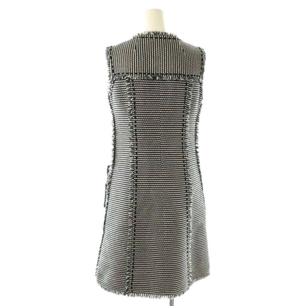 【美品】Rene 膝丈ツイードワンピース TISSUE ノースリーブ 34 極美品✨Rene TISSUE社製 高級ツイードワンピース ひざ丈 ネイビー S