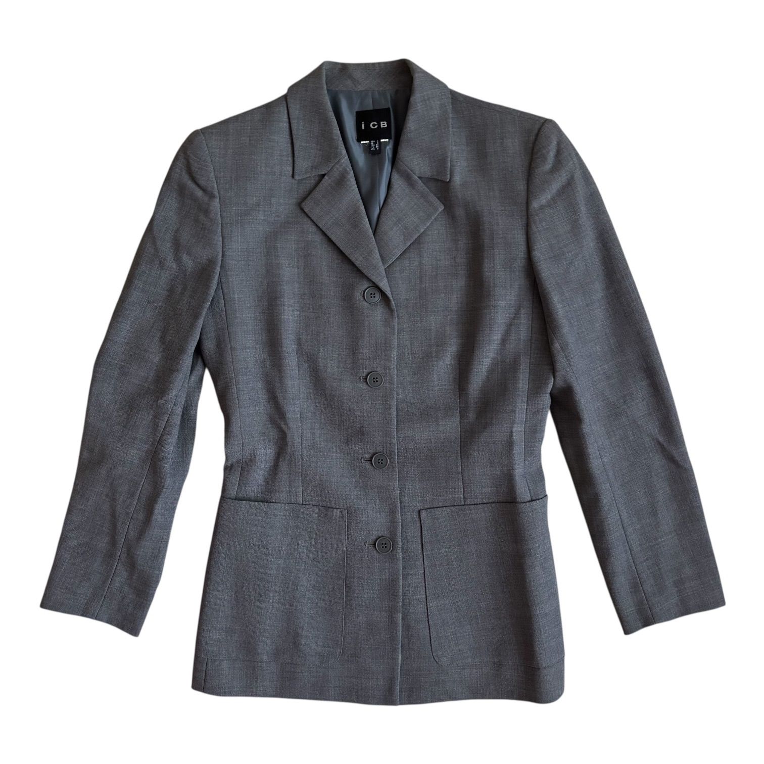 ICB★スーツ3点セット★アイシービー★グレー★ストライプ★9号★美品 ZK33 ICB アイシービー セットアップ テーラードジャケット スカート