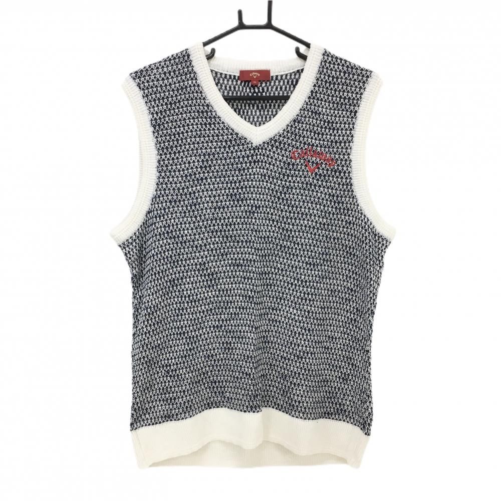 超美品】キャロウェイ レッドレーベル ニットベスト 白×ネイビー 総柄