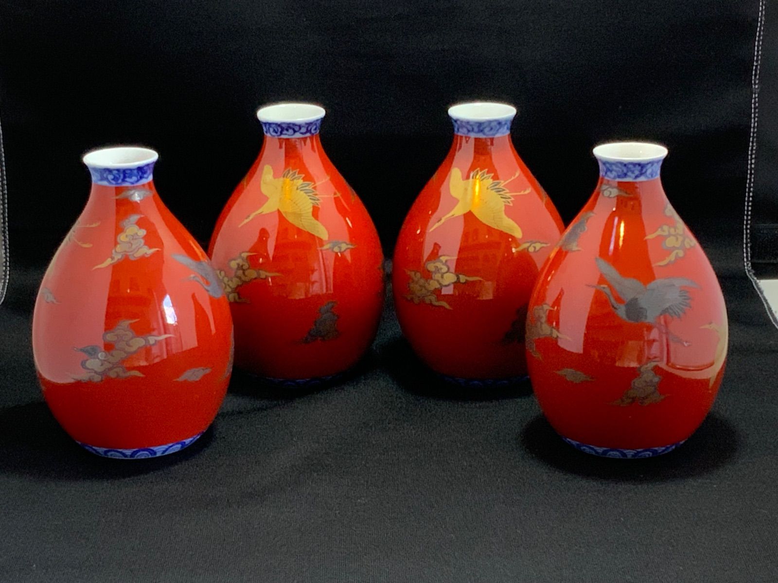 ❤美品❤九谷焼 5客 金彩朱巻流水紋 陶磁器 朱色 ❤美品❤九谷焼 5客 金彩朱巻流水紋 陶磁器 朱色 九谷焼 5客 金彩朱巻