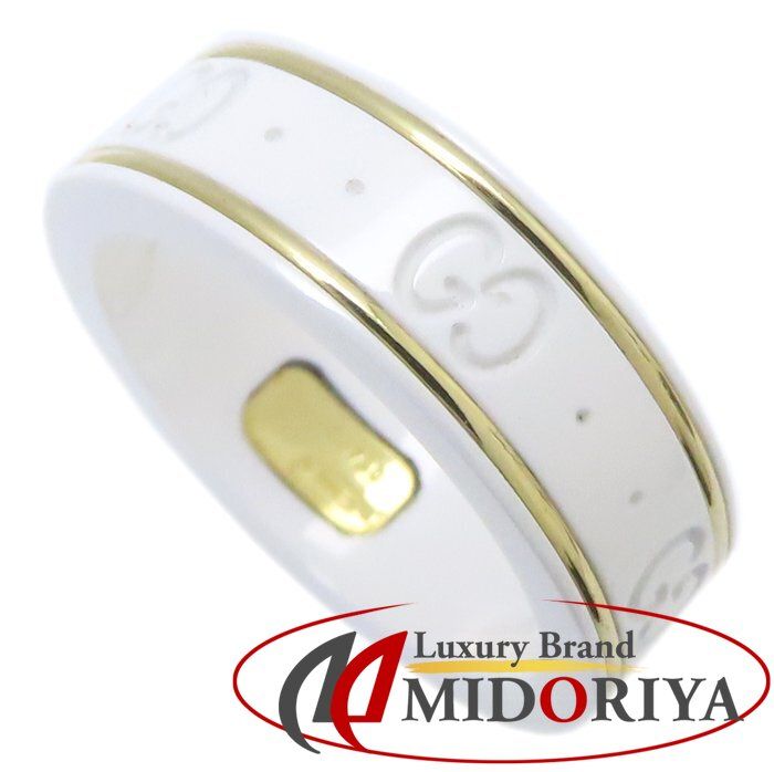 GUCCI グッチ アイコン リング 指輪 15 14号 325964 K 18 YG イエローゴールドxホワイトジルコニア レディース|294763 BJ