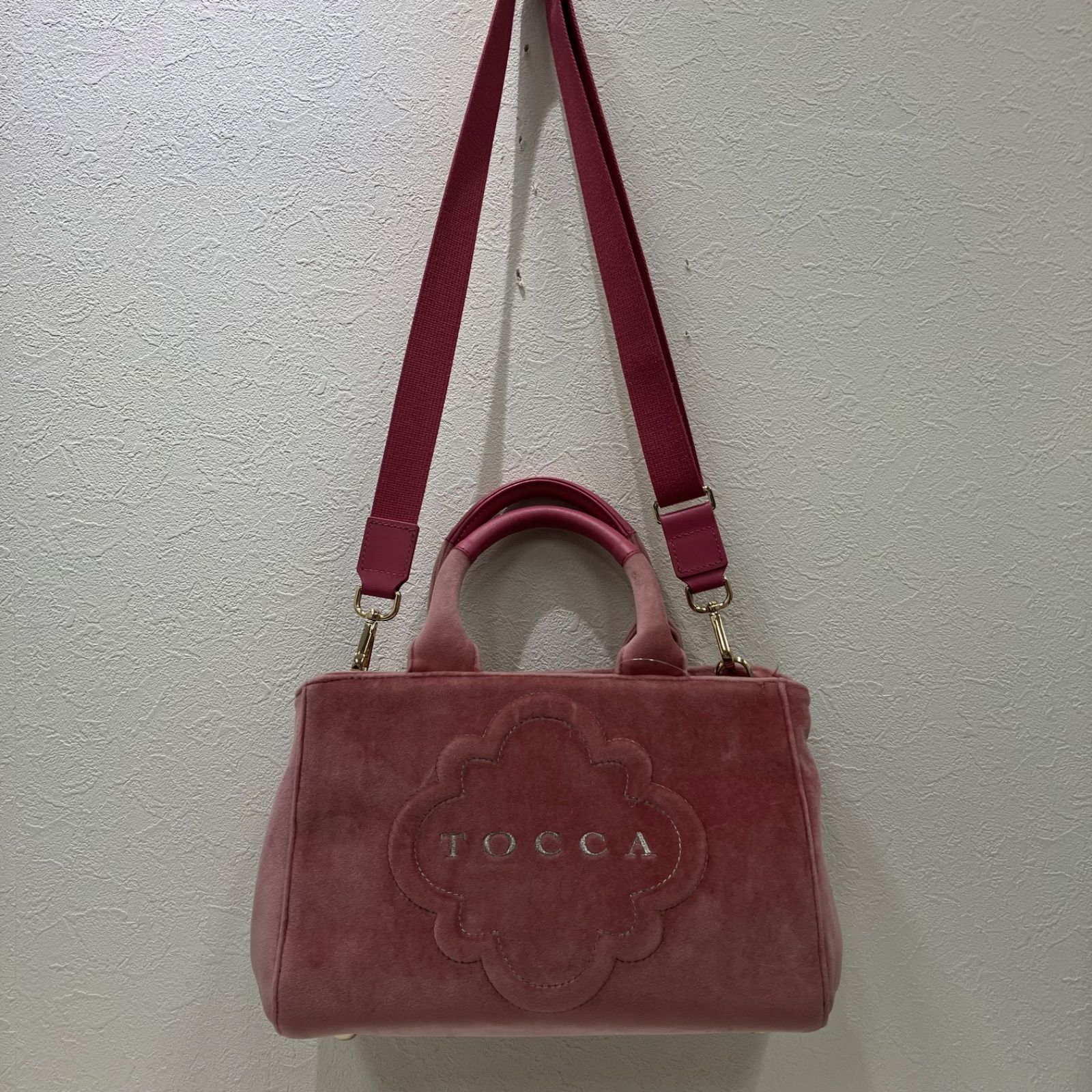 8163 TOCCA トッカ 2way ショルダーバッグ ハンドバッグ ピンク ベロア 
