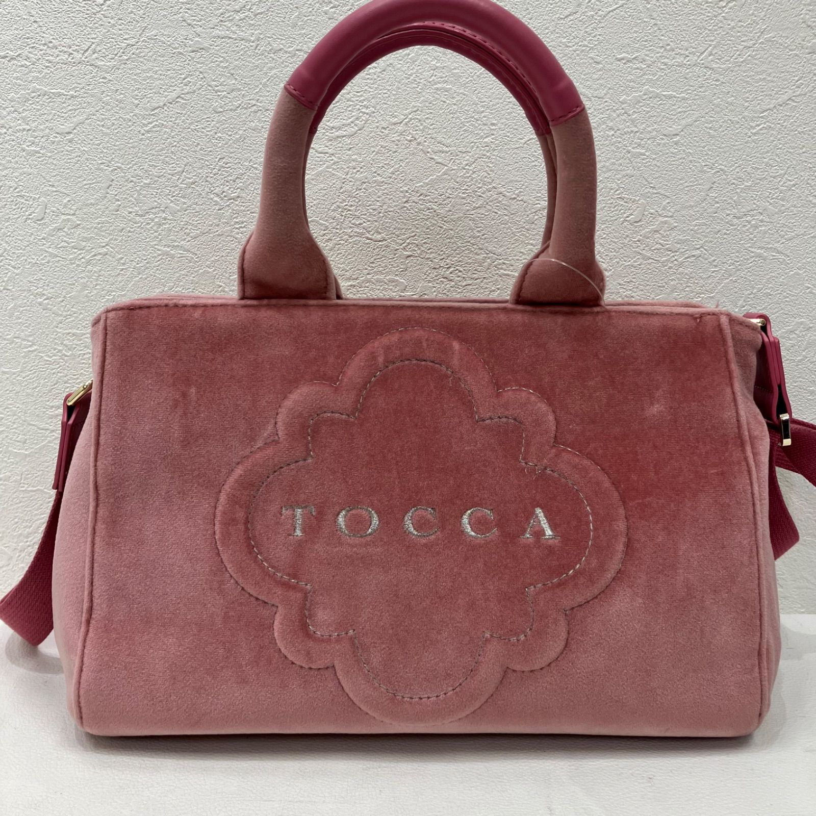 8163 TOCCA トッカ 2 way ショルダーバッグ ハンドバッグ ピンク ベロア レディース シンプル きれいめ 上品 オンワード ベルベット