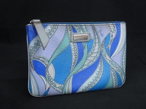 【BIGお買い物ラリー★30%OFFセール中】エミリオプッチ Emilio Pucci ポーチプッチ（柄） ブルー ピンク ベージュ系 レディース 中古 EMILIO PUCCI エミリオプッチ PVC ポーチ マルチケース 小物入れ