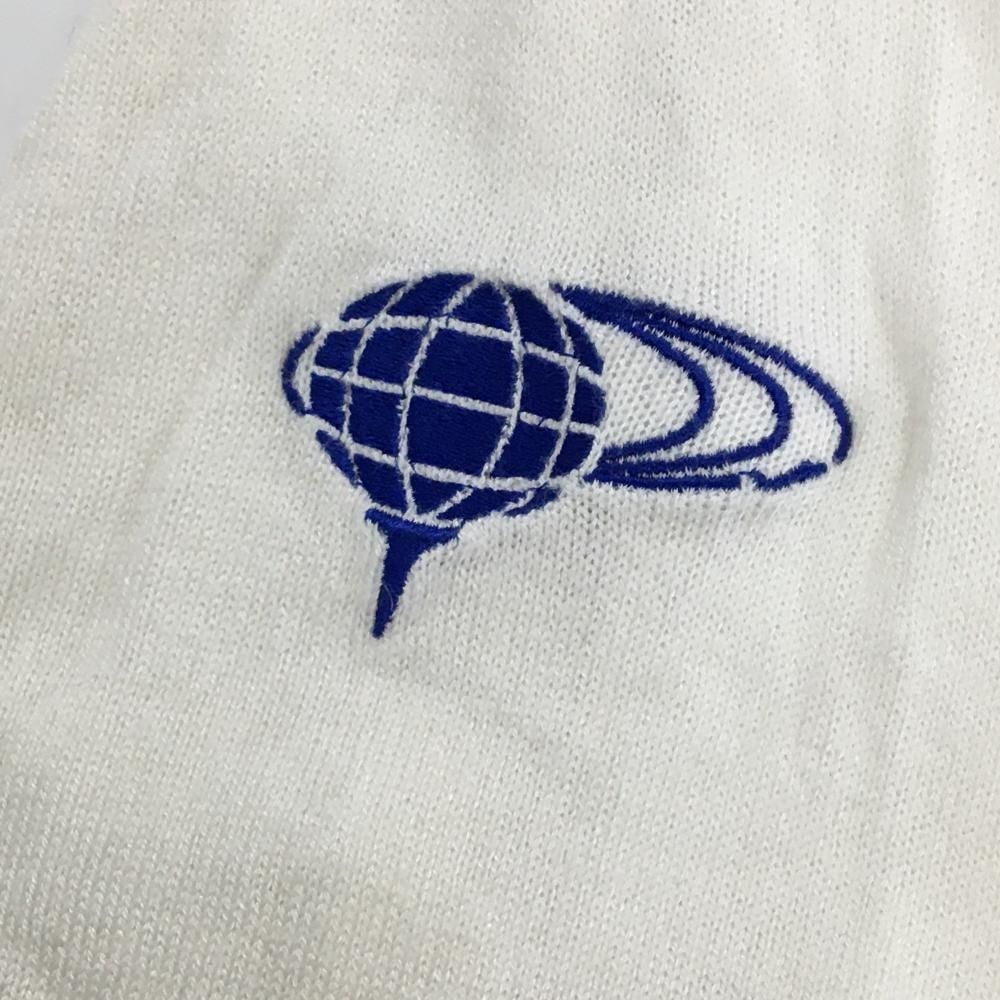 ビームスゴルフ タートルネックセーター 白×ブルー 胸元ロゴ ネック