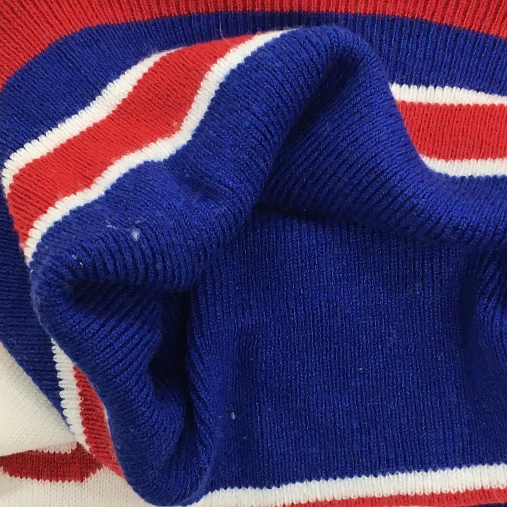 ビームスゴルフ タートルネックセーター 白×ブルー 胸元ロゴ ネック