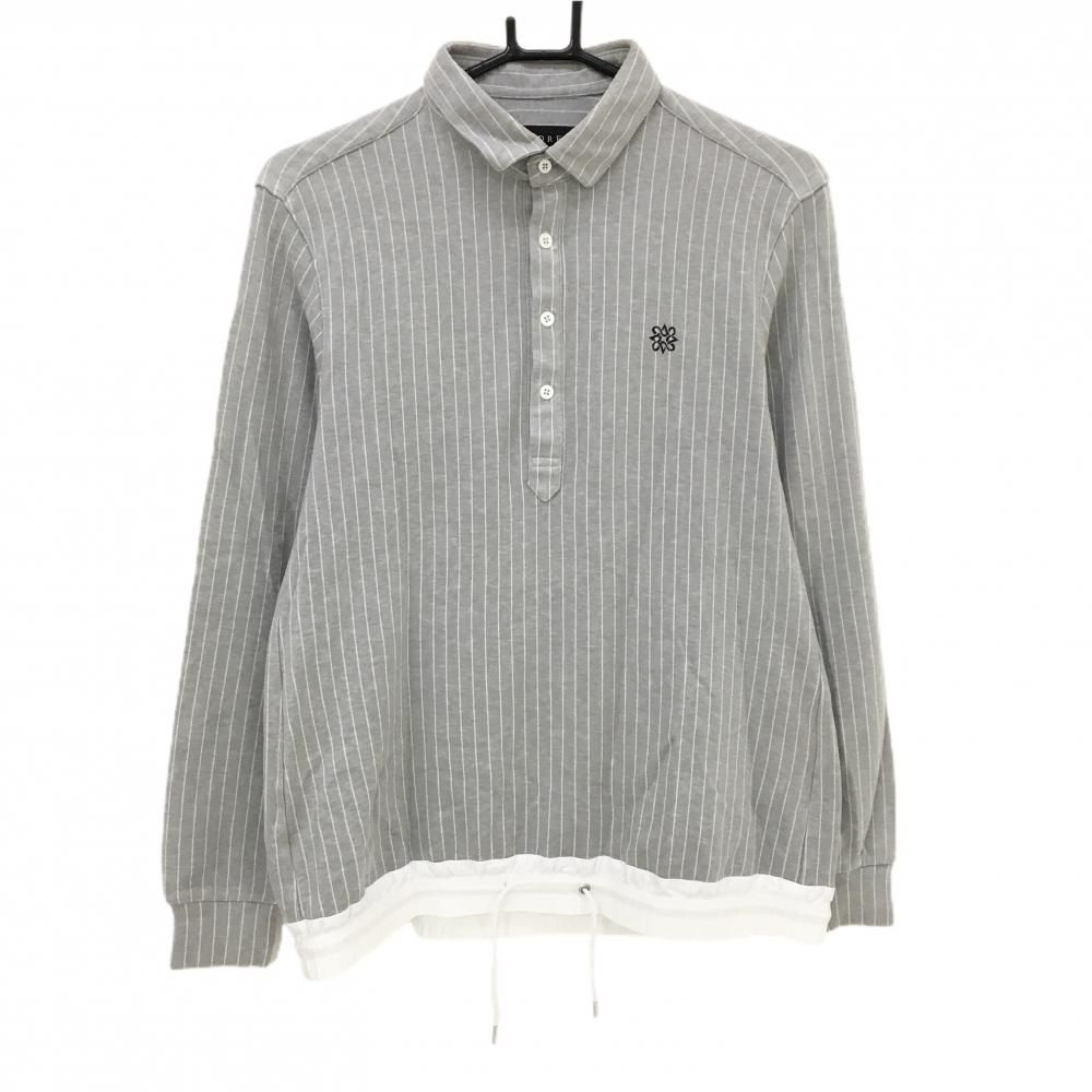 セントアンドリュース 長袖ポロシャツ グレー×白 ストライプ ロゴ