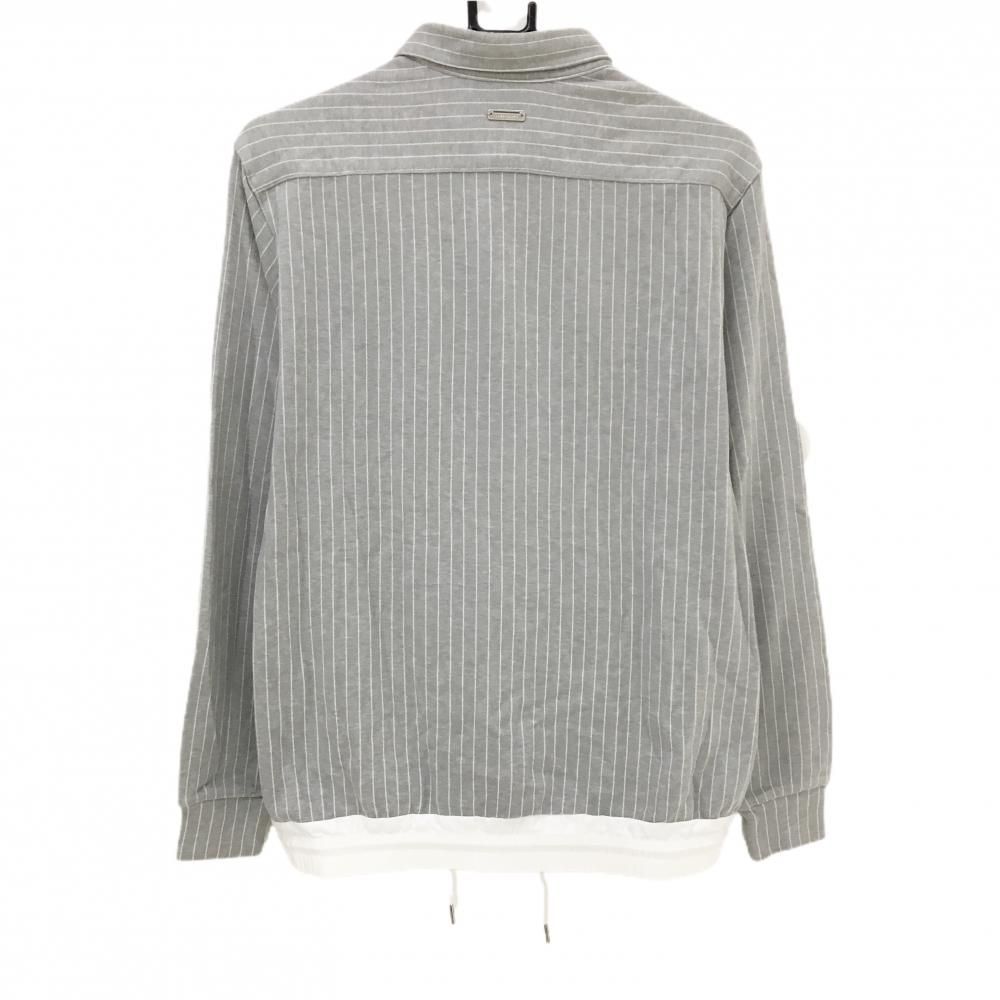 セントアンドリュース 長袖ポロシャツ グレー×白 ストライプ ロゴ