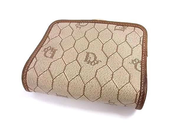 ChristianDior クリスチャンディオール ハニカム柄 PVC×レザー がま口