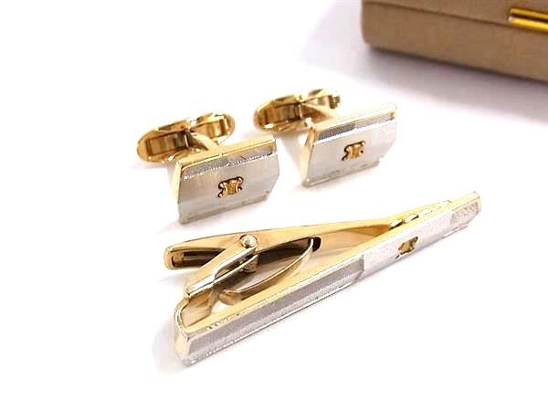 □美品□ CELINE セリーヌ マカダム柄 カフスボタン カフリンクス