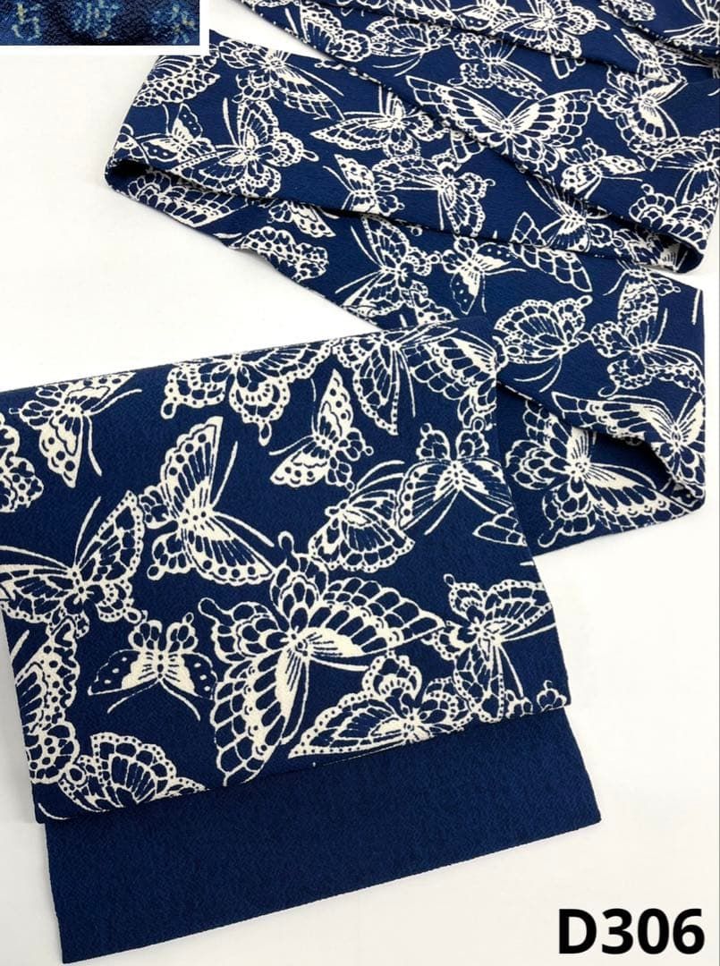 藍染 古渡染 九寸名古屋帯 蝶 鬼しぼちりめん 正絹 D306 - メルカリ