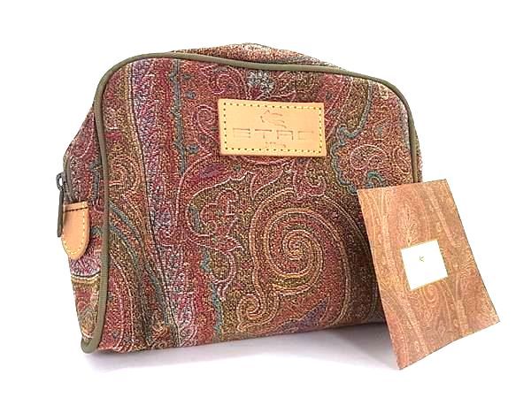 □美品□ ETRO エトロ キャンバス×レザー ペイズリー柄 メイクポーチ