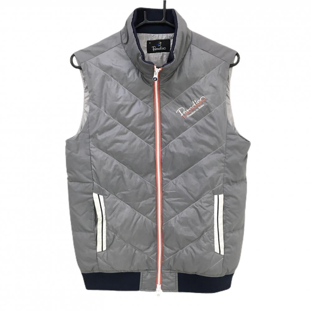 パラディーゾ ダウンベスト グレー×オレンジ ロゴ刺しゅう メンズ M
