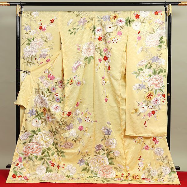 efa 2053 豪華超細密手刺繍 尾峨佐染繍 丹後ちりめん お振袖 黄色系 花模様 お仕立て付き １ヶ月半～２ヶ月で発送