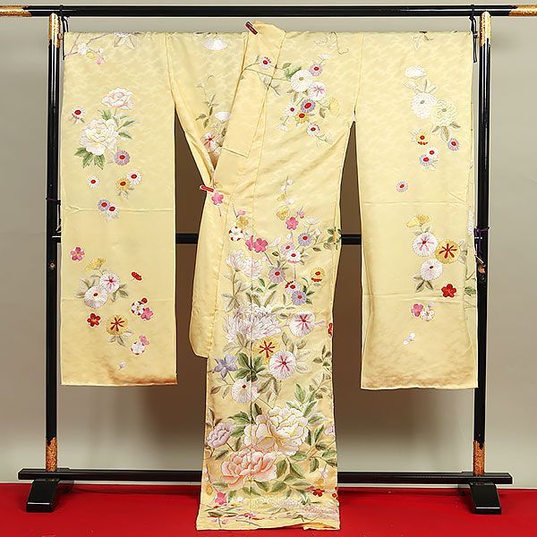 efa 2053 豪華超細密手刺繍 尾峨佐染繍 丹後ちりめん お振袖 黄色系 花模様 お仕立て付き １ヶ月半～２ヶ月で発送