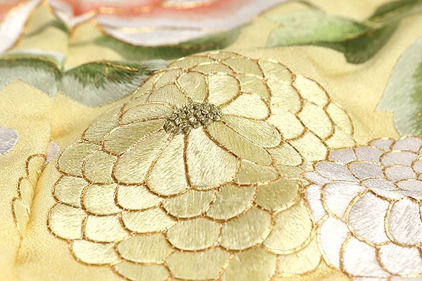  efa 2053 豪華超細密手刺繍 尾峨佐染繍 丹後ちりめん お振袖 黄色系 花模様 お仕立て付き １ヶ月半～２ヶ月で発送 振袖 着物