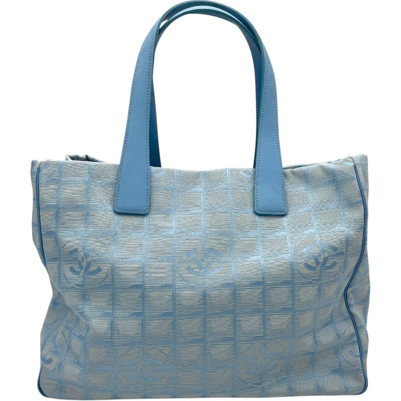 シャネル CHANEL ニュートラベルライントートMM A 15991 7番台 ブルー ナイロンジャガード レディース トートバッグ