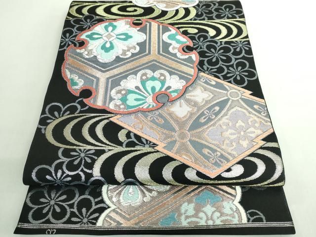 平和屋着物○極上 西陣 川島織物 六通柄 本袋帯 唐織 雪輪花菱文 金