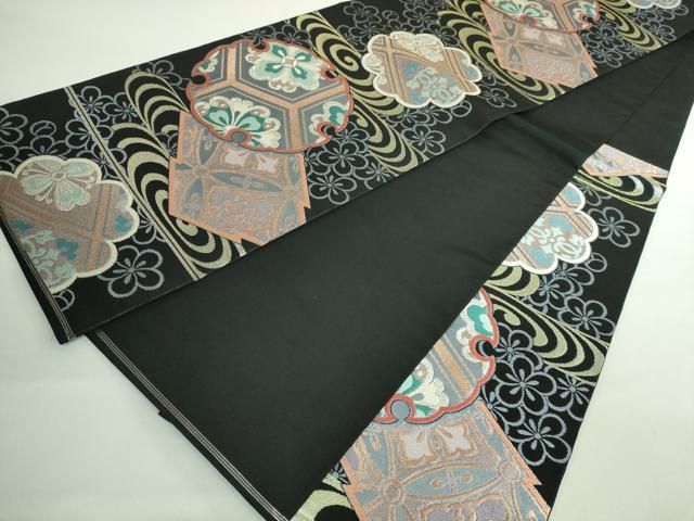 平和屋着物○極上 西陣 川島織物 六通柄 本袋帯 唐織 雪輪花菱文 金