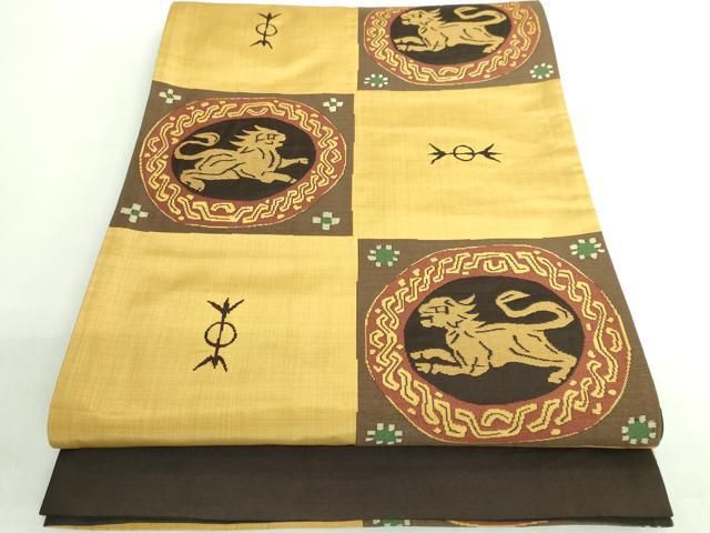 平和屋着物● 上 名門木屋太 今河織物 六通柄袋帯 市松 獣 kh 6