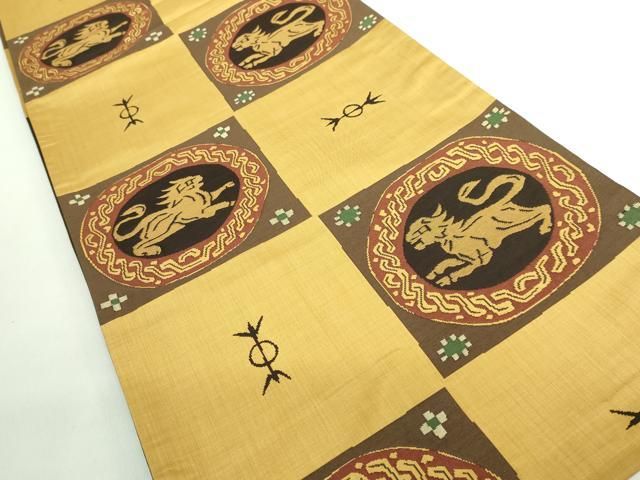 平和屋着物● 上 名門木屋太 今河織物 六通柄袋帯 市松 獣 kh 6