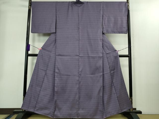 平和屋着物▽ 上 経錦 お召 単衣 四ツ菱 江戸紫色地 反端付き ♥ kh 6