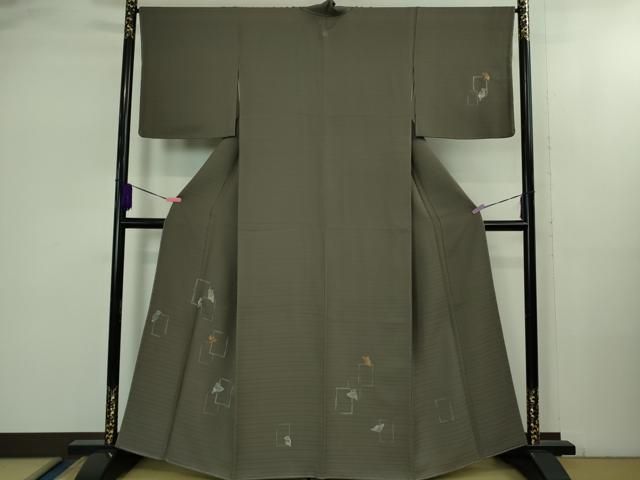 平和屋着物● 上 訪問着 刺し子 総刺繍 梟 ふくろう 紫鼠色地 ♥ kh 6