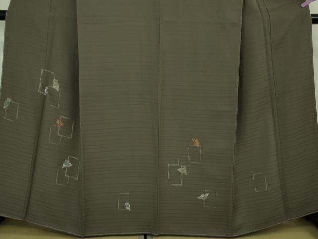  平和屋着物● 上 訪問着 刺し子 総刺繍 梟 ふくろう 紫鼠色地 ♥ kh 6 訪問着 付け下げ 着物