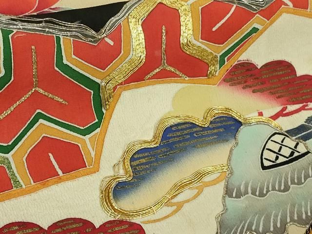 扇面吉祥花文 黒地