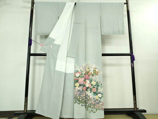 平和屋着物● 上 十日町友禅作家 阿部佳雪 色留袖 鬘帯花文 秘色色地 ♥ kh 6