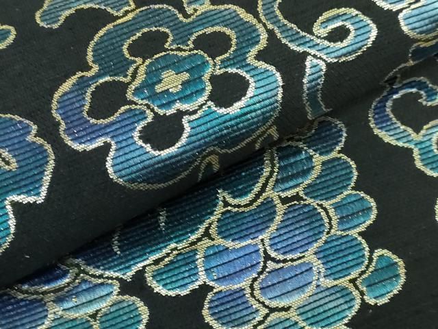 平和屋着物○極上 六通柄袋帯 葡萄蔦の葉文 黒地 金糸 逸品