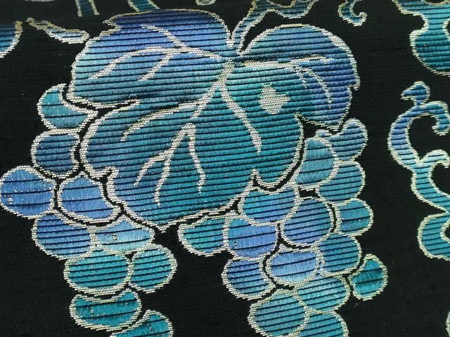 平和屋着物○極上 六通柄袋帯 葡萄蔦の葉文 黒地 金糸 逸品