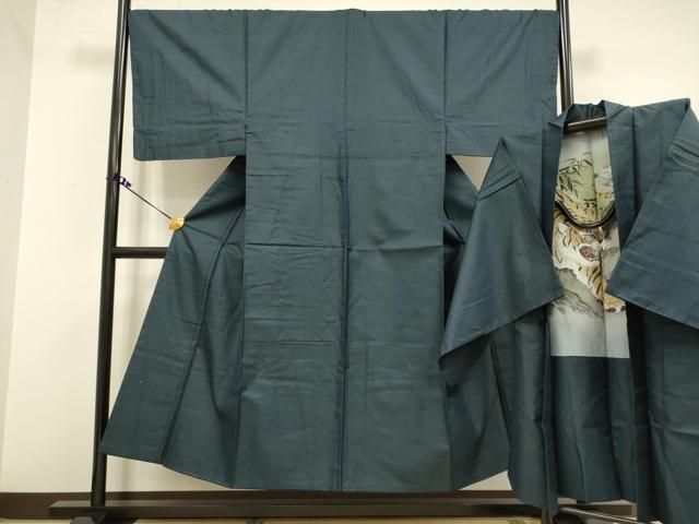 平和屋着物 上 男性 紬 アンサンブル 長羽織 亀甲柄 羽裏 虎 kh 6