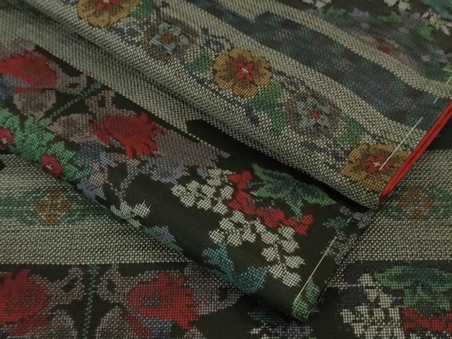 平和屋着物○極上 本場大島紬 9マルキ エ霞花文 逸品 未使用