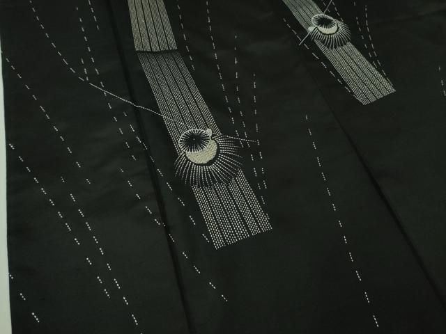  平和屋着物● 上 訪問着 紬 刺し子 総刺繍 人物 蓑笠 枝垂れ柳 黒地 kh 6 訪問着 付け下げ 着物