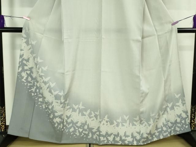 平和屋着物▽極上 本塩沢 やまだ織 訪問着 染色作家 桐村博 単衣 舞蝶