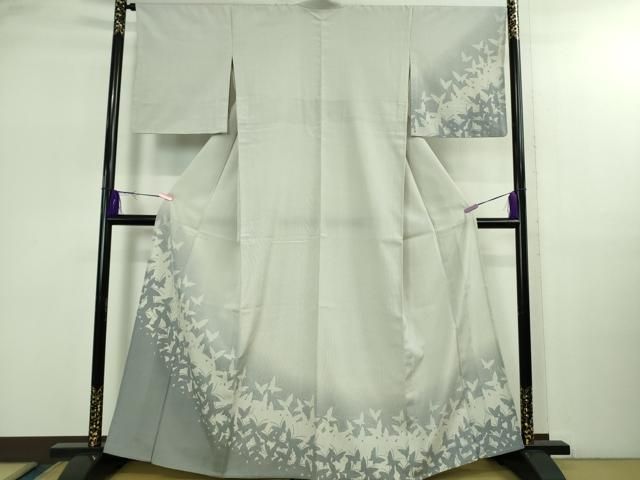 平和屋着物▽極上 本塩沢 やまだ織 訪問着 染色作家 桐村博 単衣 舞蝶