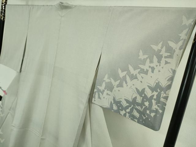 平和屋着物▽極上 本塩沢 やまだ織 訪問着 染色作家 桐村博 単衣 舞蝶